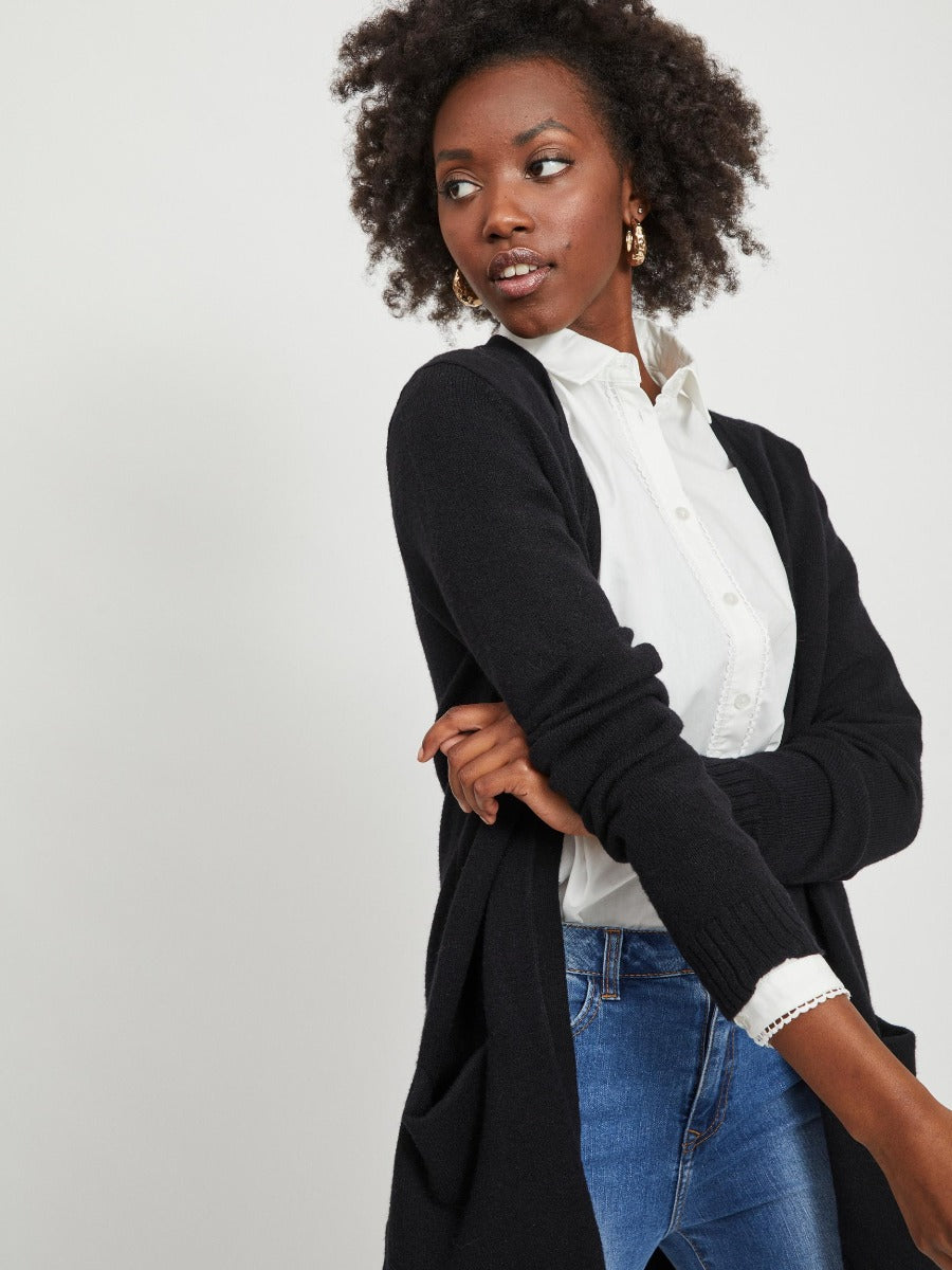 Viril l/s open knit cardigan-noos - sort